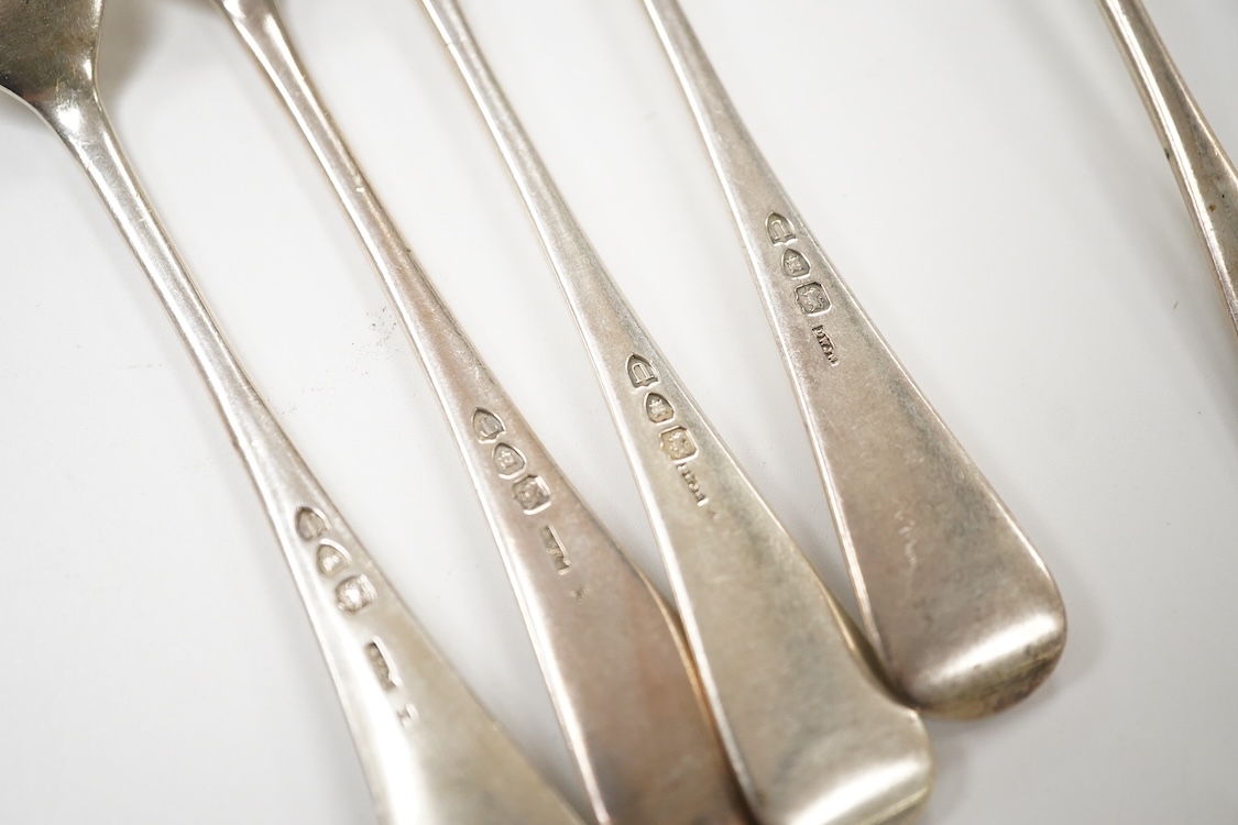A set of six late Victorian silver Hanoverian pattern dessert forks, Daniel & John Welby, London, 1895, 17.3cm, 9.2oz.